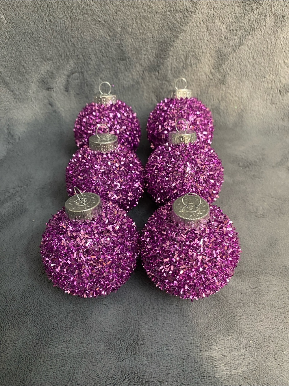 Set of 6 Shatter Proof Purple Textured Glitter Christmas Holiday Ball Ornaments